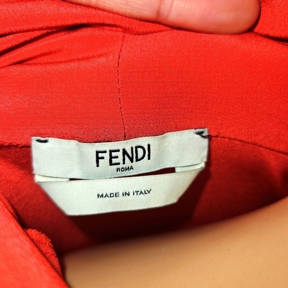 Fendi Women's Red Off the Shoulder Silk Dress Size 38 (Size 2) - Picture 2 of 9